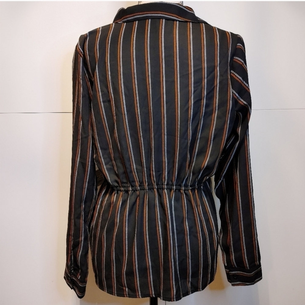 Apt 9 NWT Twist Front Surplice Blouse Black Orange Stripe Career Top Medium - Picture 2 of 6